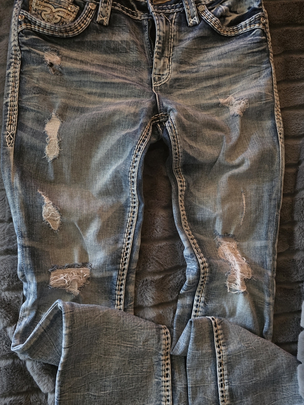 Rock Revival Distressed Light Blue Bootcut Jeans